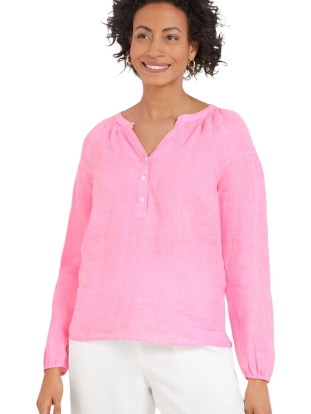Talbots Pink Lantern Sleeve Linen Top - Cross Dyed